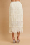 Ivory Tiered Fringe Midi Skirt