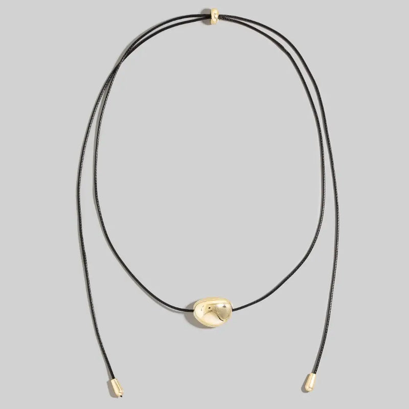 Gold Oval Pendant Cord Necklace