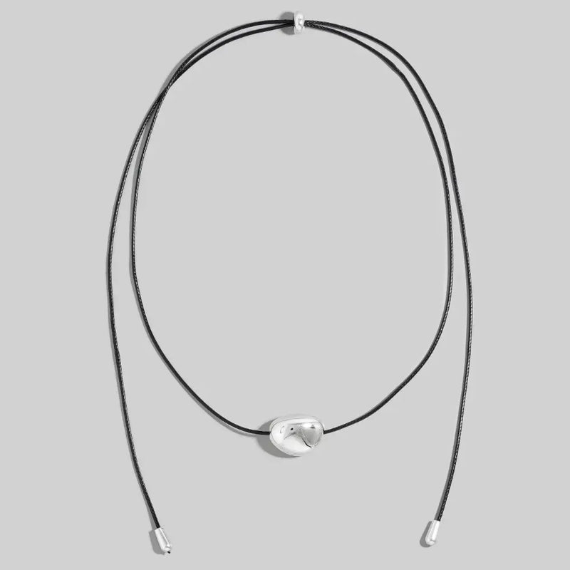 Silver Oval Pendant Cord Necklace