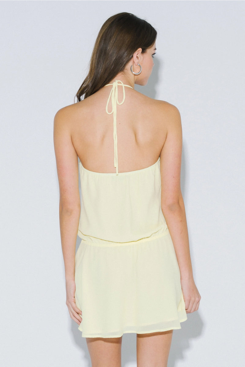 Lemon Yellow Halter Mini Dress Large
