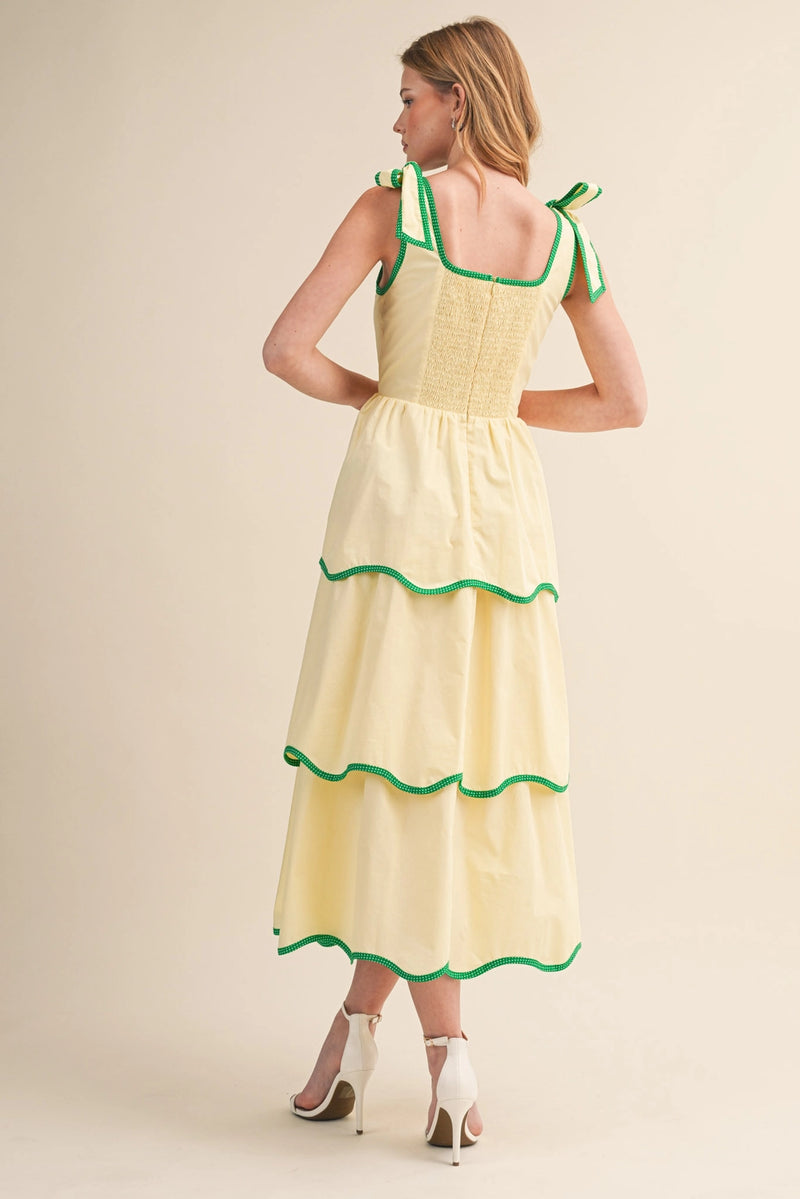 Lemon Meringue Tiered Midi Dress Large