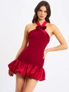 Red Bow Bubble Hem Mini Dress