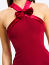 Red Bow Bubble Hem Mini Dress