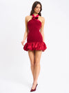 Red Bow Bubble Hem Mini Dress