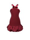Red Bow Bubble Hem Mini Dress