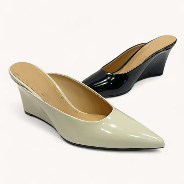 Bone Pointed Toe Wedge Heel
