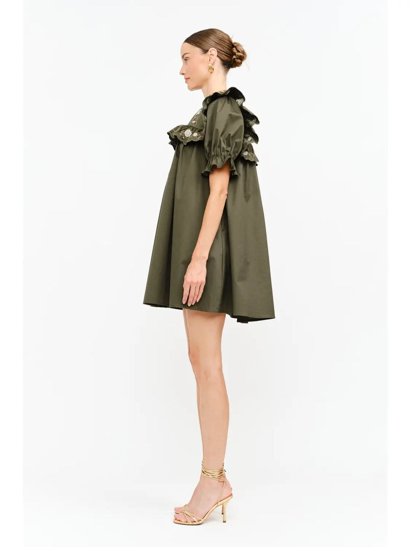 Olive Floral Babydoll Dress