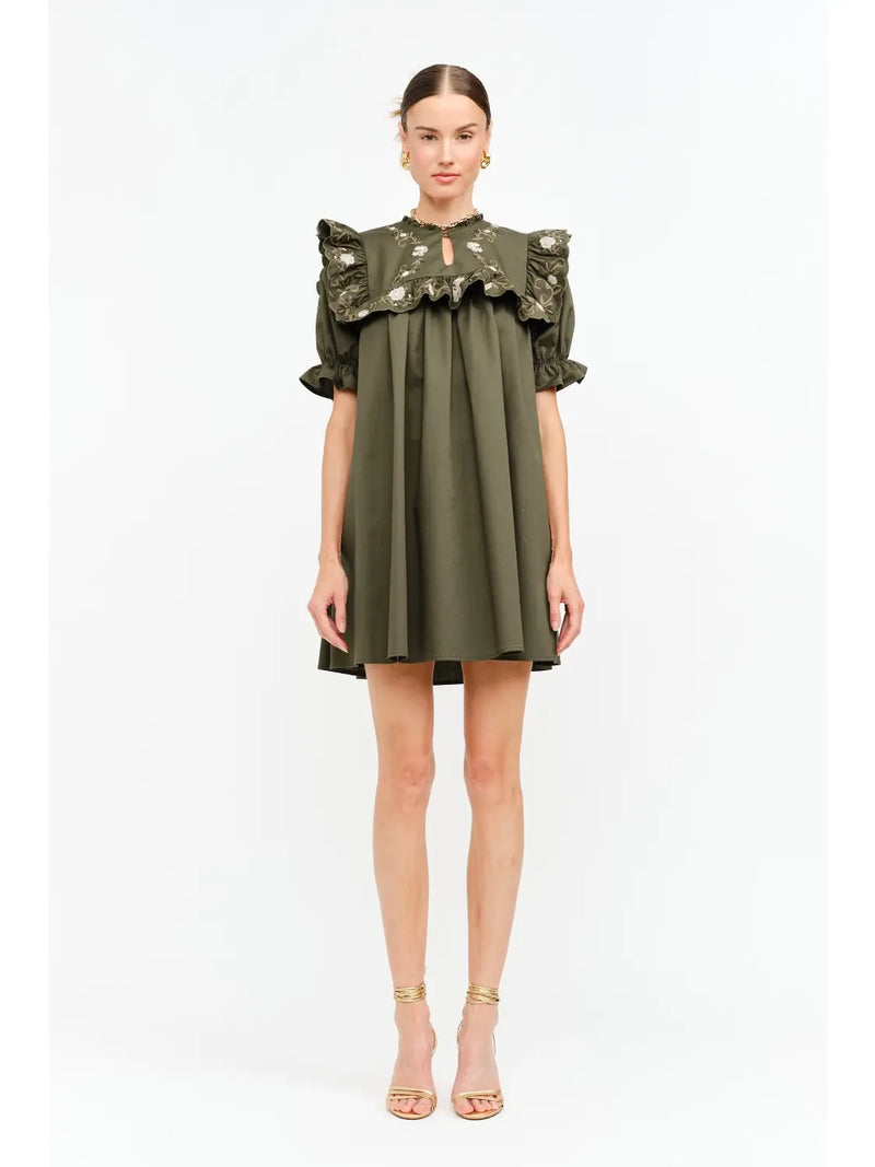 Olive Floral Babydoll Dress