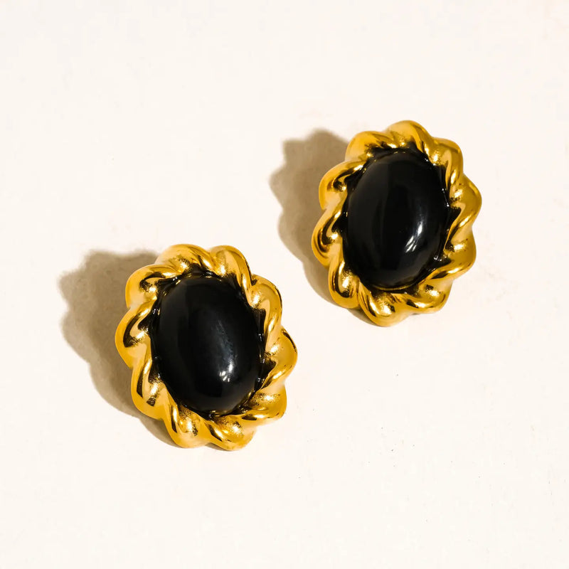 Vintage Black Oval Stud Earrings
