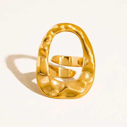 Abstract Hammered Oval Ring