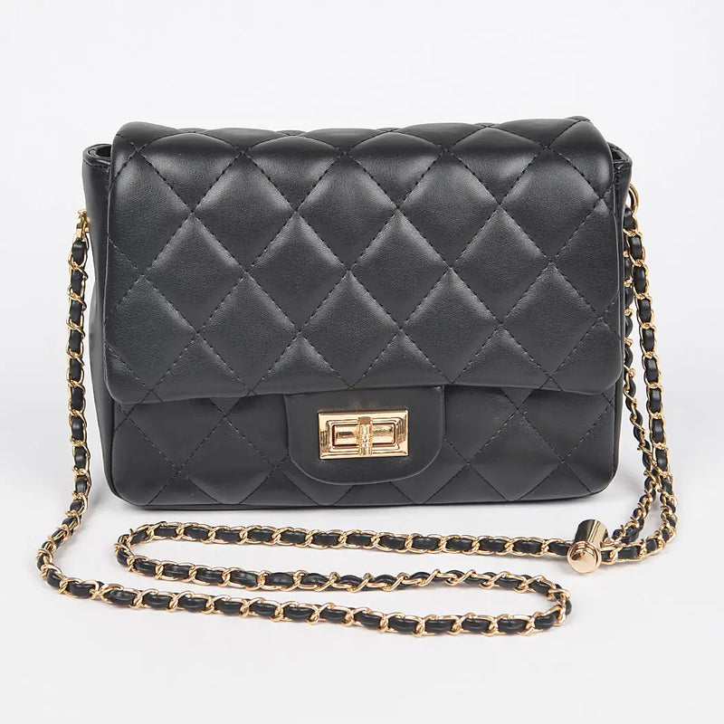 Black Quilted Faux Leather Purse