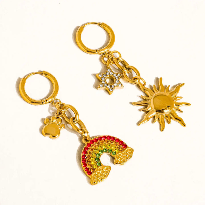 Rainbow and Sun Mismatched Earrings