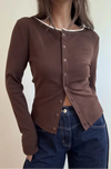 Brown Button Down Cardigan Top