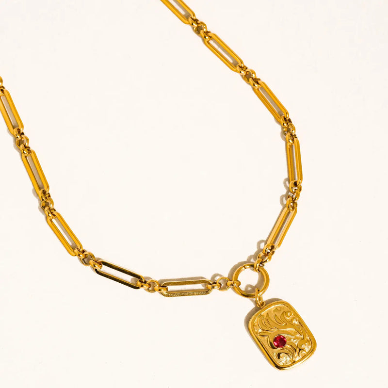 Gold Rectangle Charm Necklace