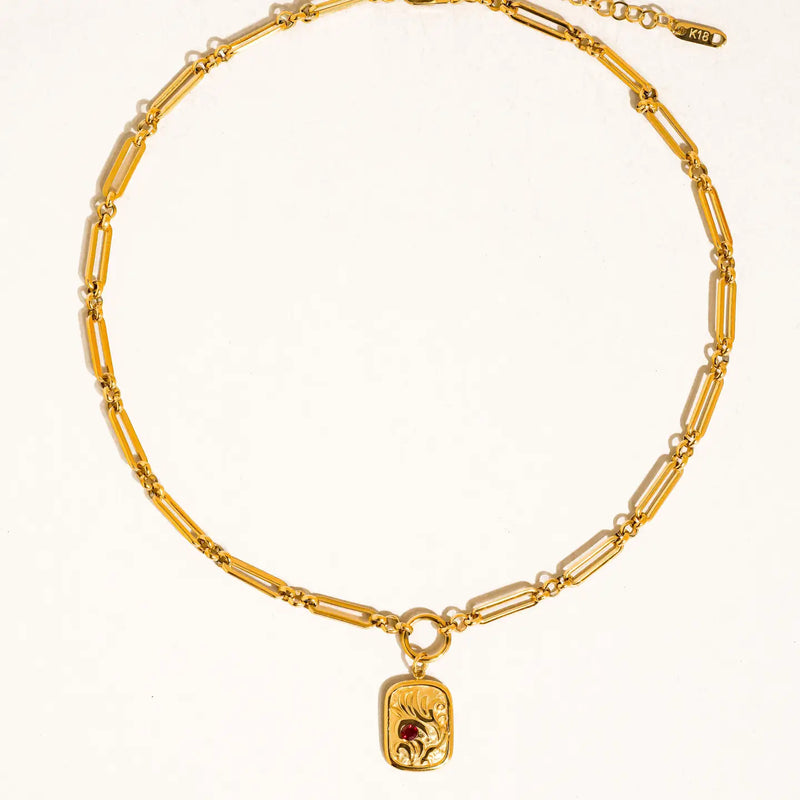 Gold Rectangle Charm Necklace
