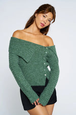 Sage Green Off The Shoulder Knit Top