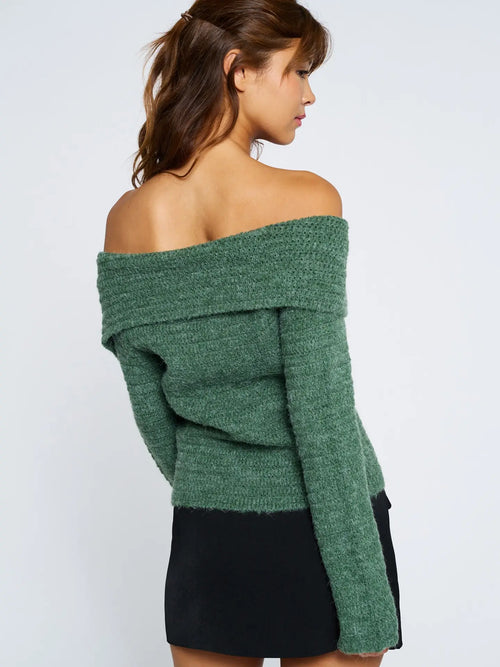 Sage Green Off The Shoulder Knit Top