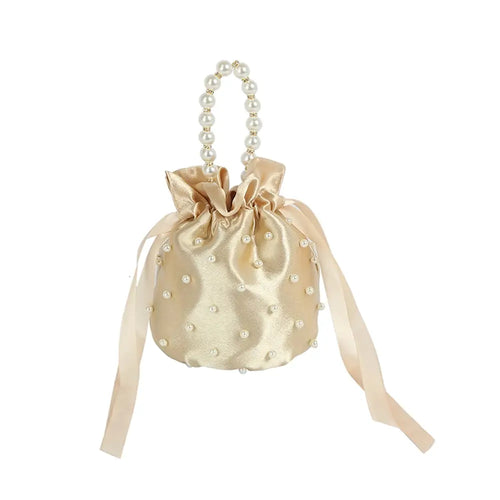 Satin & Pearl Drawstring Handbag