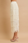 Ivory Tiered Fringe Midi Skirt