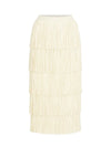 Ivory Tiered Fringe Midi Skirt
