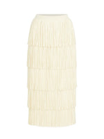 Ivory Tiered Fringe Midi Skirt