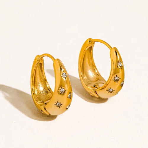 Gold Rhinestone Star Hoop Earrings
