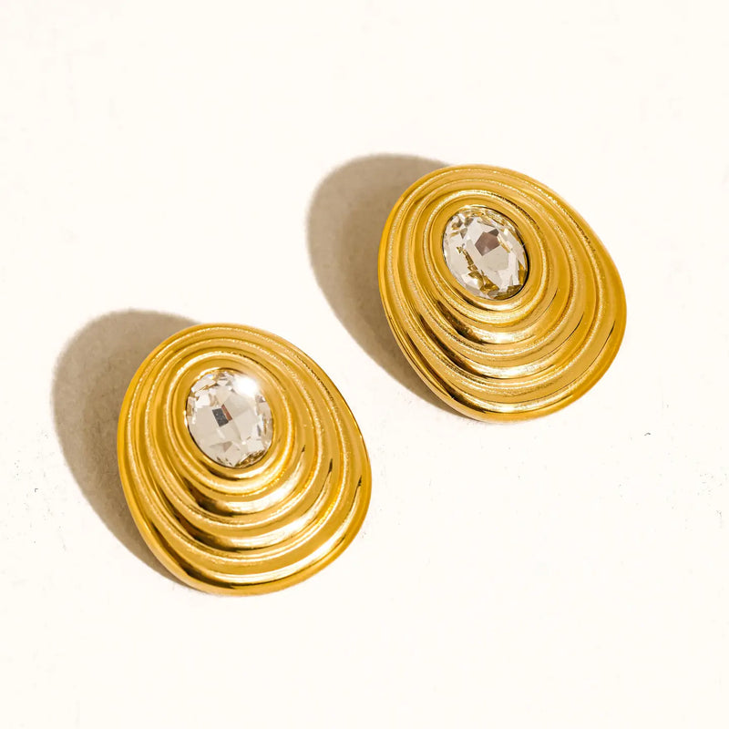 Gold Oval Oyster Stud Earrings