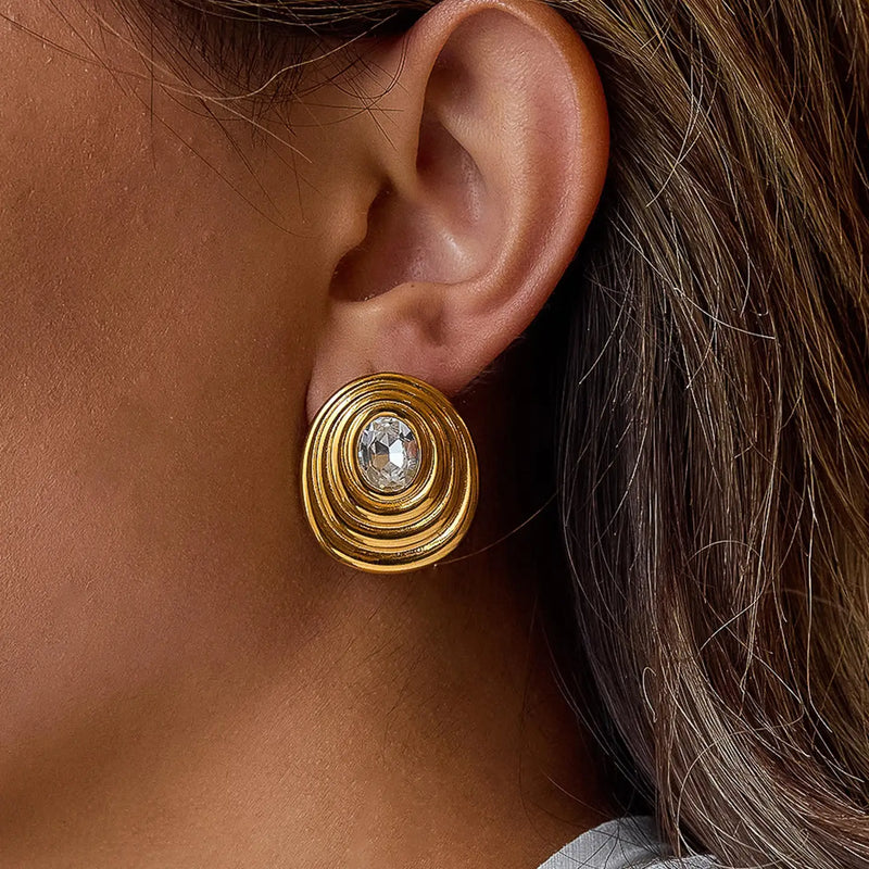 Gold Oval Oyster Stud Earrings