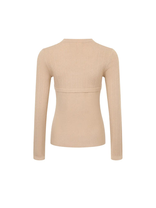 Beige Knit Button Top
