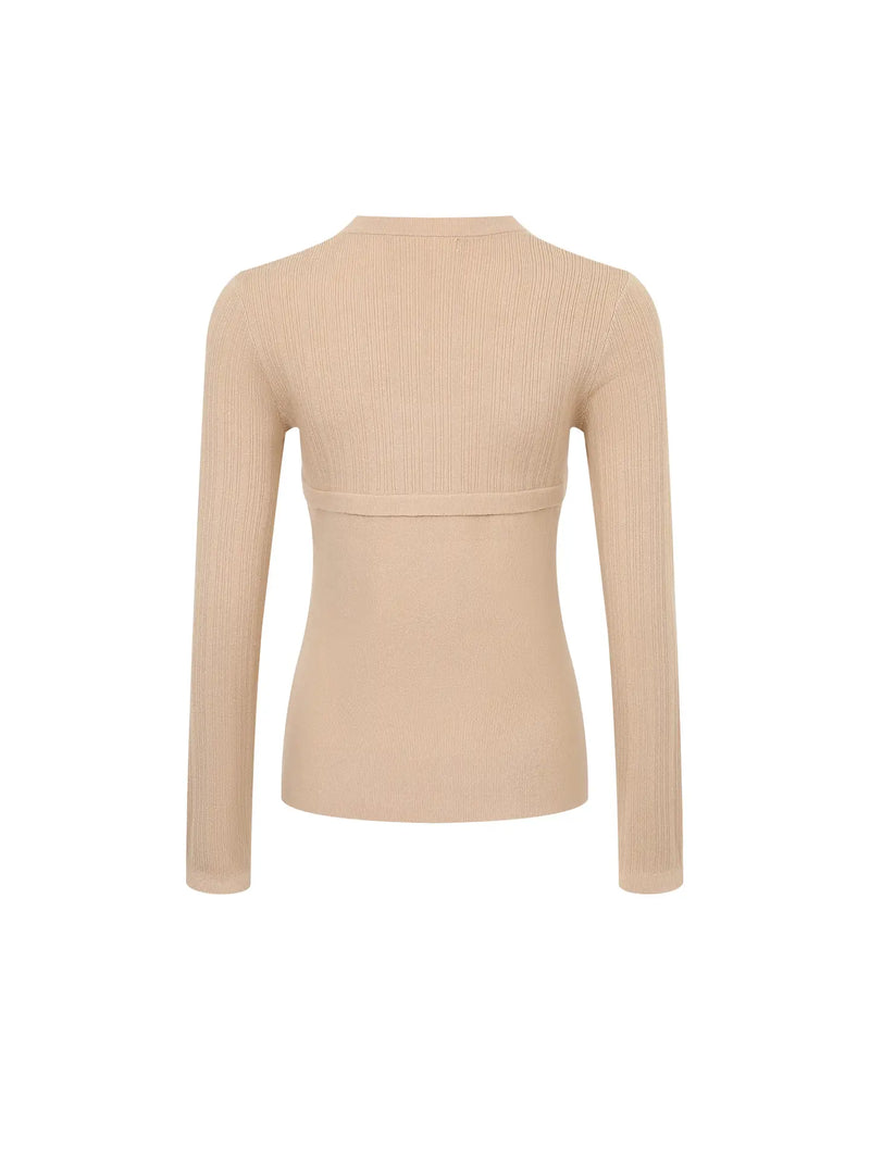 Beige Knit Button Top
