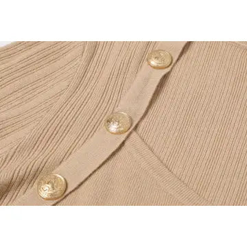 Beige Knit Button Top