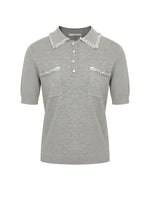Heather Grey Collared Pearl Studded Top