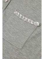 Heather Grey Collared Pearl Studded Top