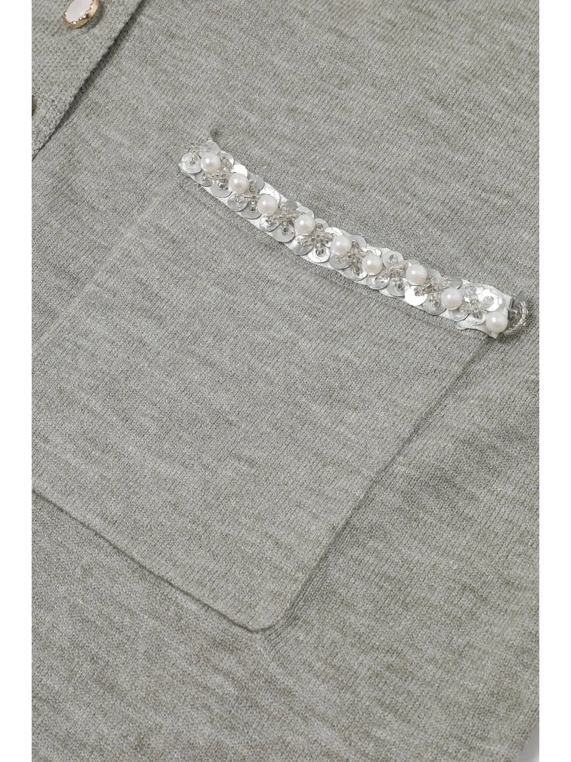 Heather Grey Collared Pearl Studded Top