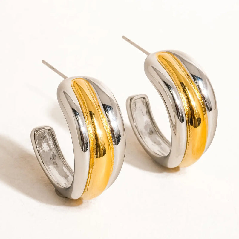 Two Tone Chunky Hoop Earrings