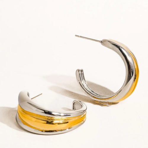 Two Tone Chunky Hoop Earrings