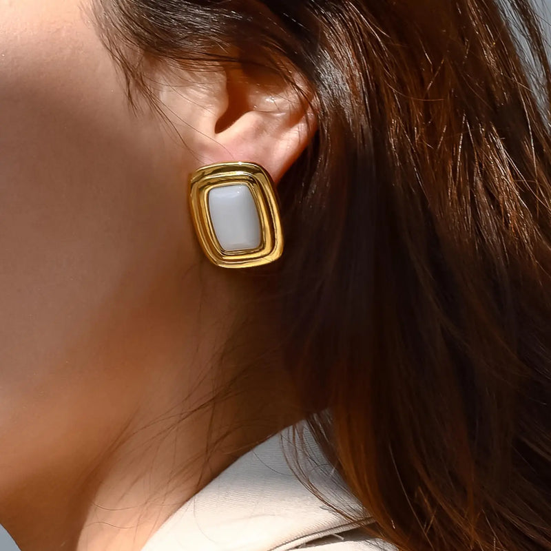 White Rectangle Stud Earrings