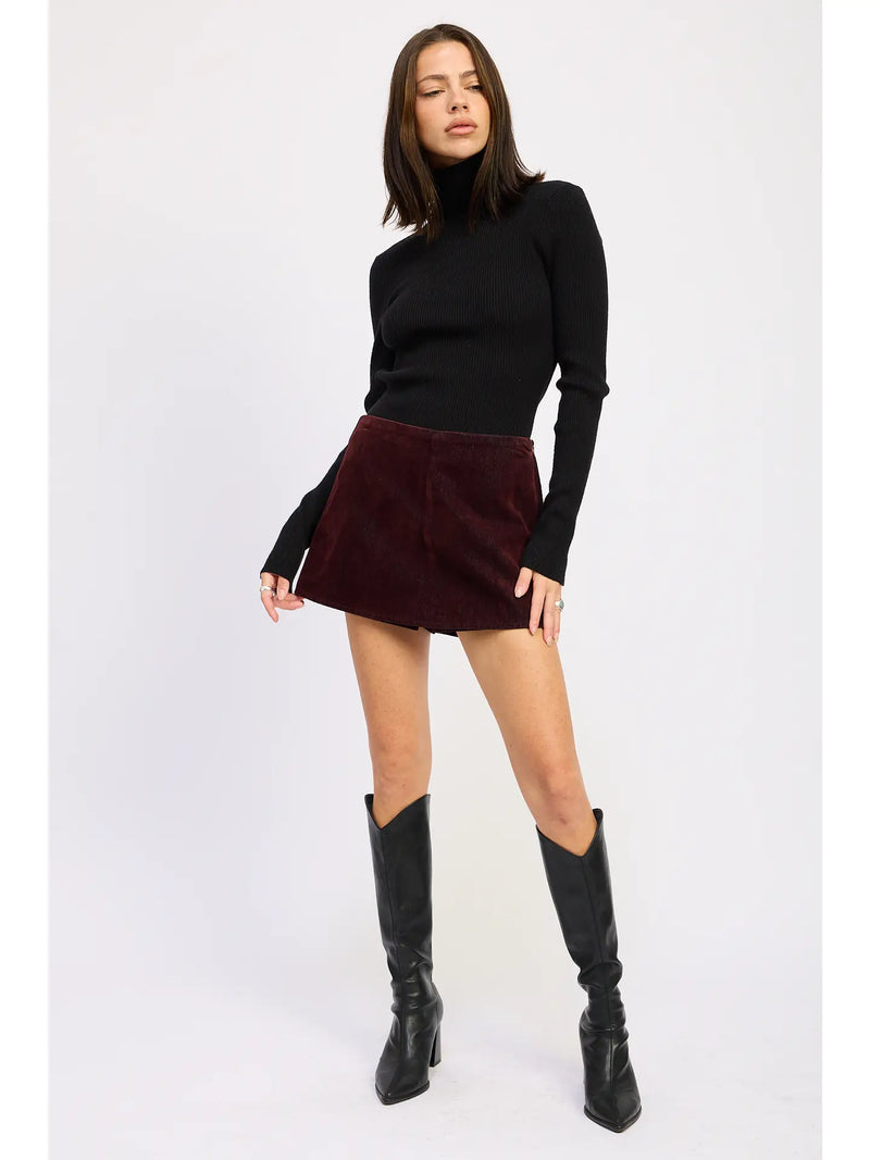 Wine Suede Mini Skort